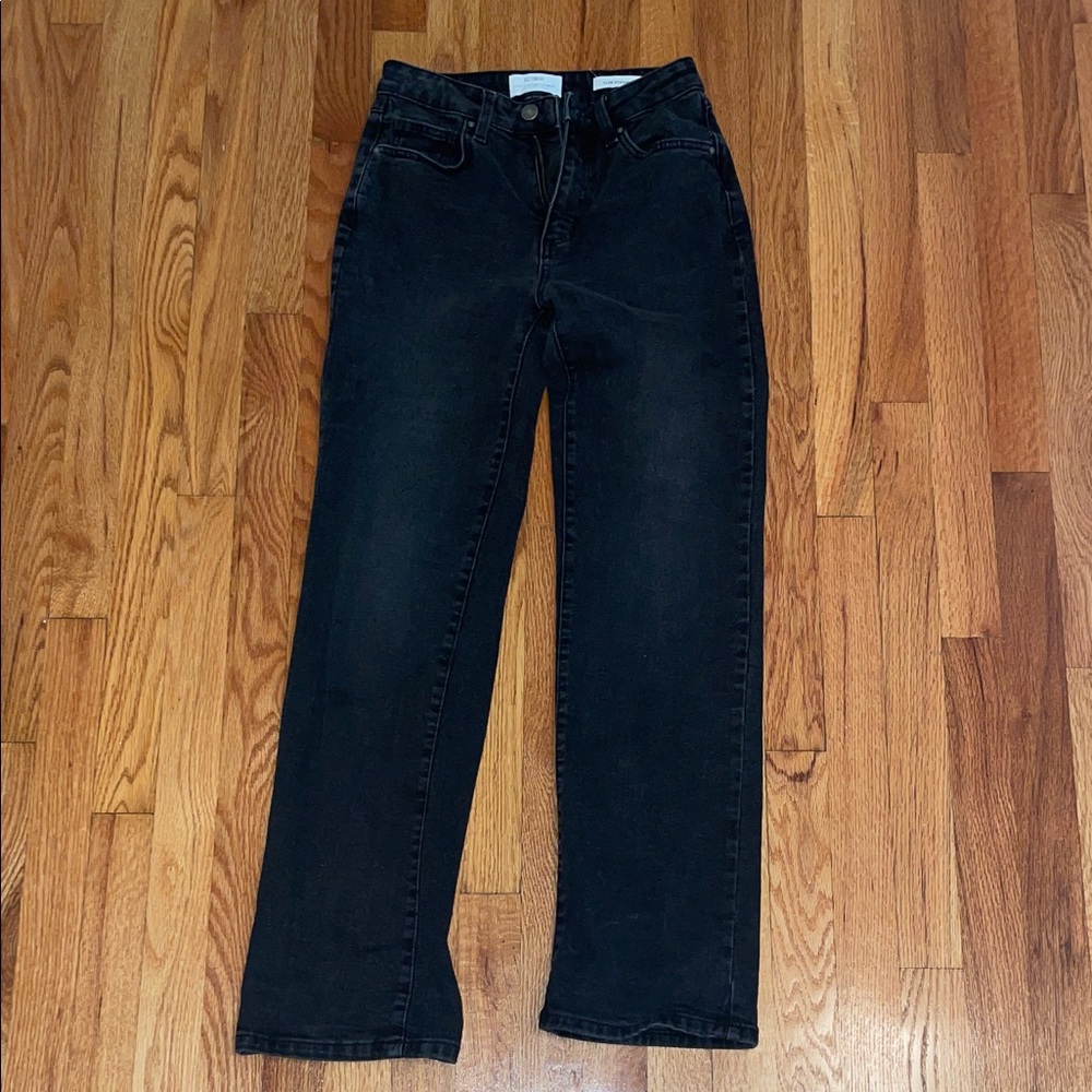 High Waist Slim Straight Black Women's Jeans